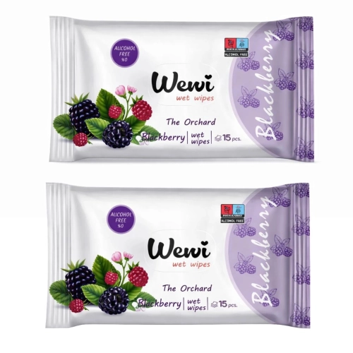 Chusteczki nawilżane torebkowe Wewi Blackberry o zapachu jeżyn 2x 15szt