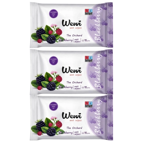 Chusteczki nawilżane torebkowe Wewi Blackberry o zapachu jeżyn 3x 15szt