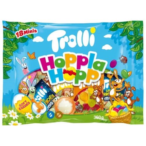 Trolli Hoppla Hoppi owocowe żelki minis mix 360g 18 mini opakowań