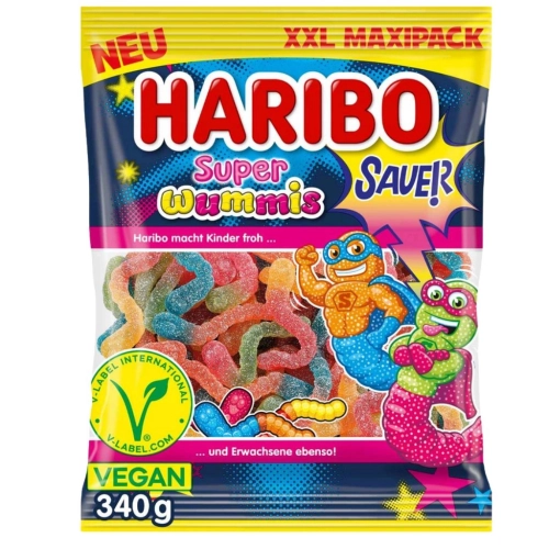 Haribo Super Wummis wegańskie żelki owocowe kwaśne 340g z Niemiec