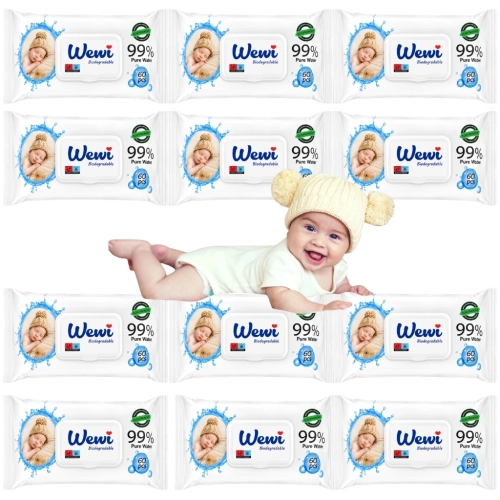 Chusteczki nawilżane dla niemowląt, dzieci 99%wody Wewi Biodegradable 12x60