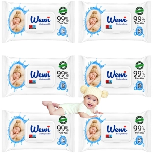 Chusteczki nawilżane dla niemowląt,dzieci 99%wody Wewi Biodegradable 6x60sz