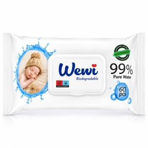 Chusteczki nawilżane dla niemowląt,dzieci 99%wody Wewi Biodegradable 6x60sz