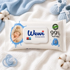 Chusteczki nawilżane dla niemowląt,dzieci 99%wody Wewi Biodegradable 24x60