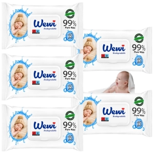 Chusteczki nawilżane dla niemowląt,dzieci 99%wody Wewi Biodegradable 5x60sz