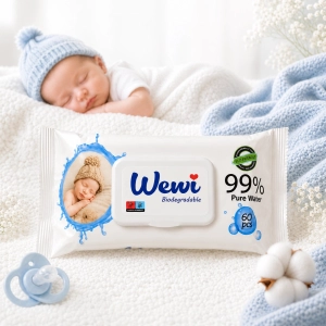 Chusteczki nawilżane dla niemowląt,dzieci 99%wody Wewi Biodegradable 5x60sz