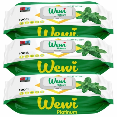 WEWI Platinum chusteczki czyszczące o zapachu mięty x 3 GRUBE i DUŻE 100szt