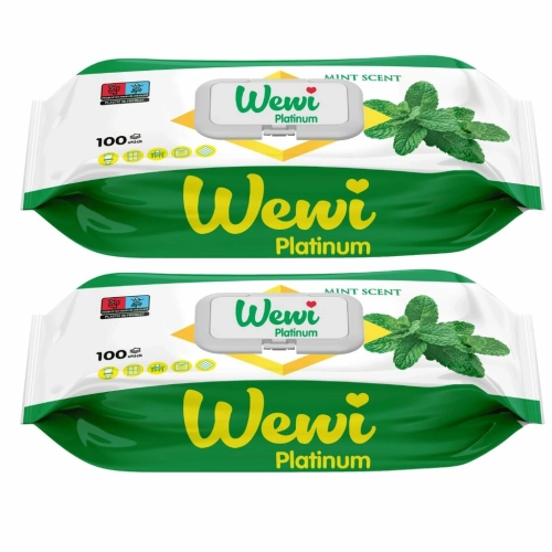 WEWI Platinum chusteczki czyszczące o zapachu mięty GRUBE i DUŻE 100szt x2