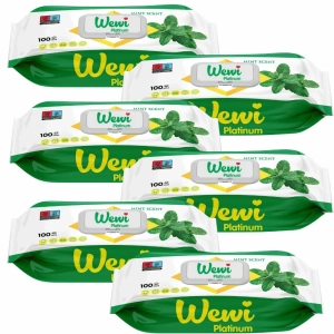 WEWI Platinum chusteczki czyszczące o zapachu mięty GRUBE i DUŻE 100szt x6