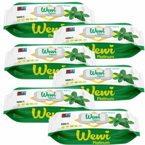 WEWI Platinum chusteczki czyszczące o zapachu mięty GRUBE i DUŻE 100szt x6