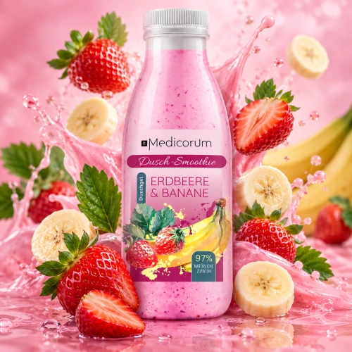 Medicorum żel pod prysznic smoothie Truskawka Banan 97%naturalny skład 0,4l