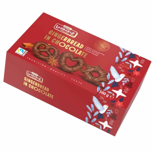 Lambertz pierniki w mlecznej czekoladzie różne kształty w pudełku 500g
