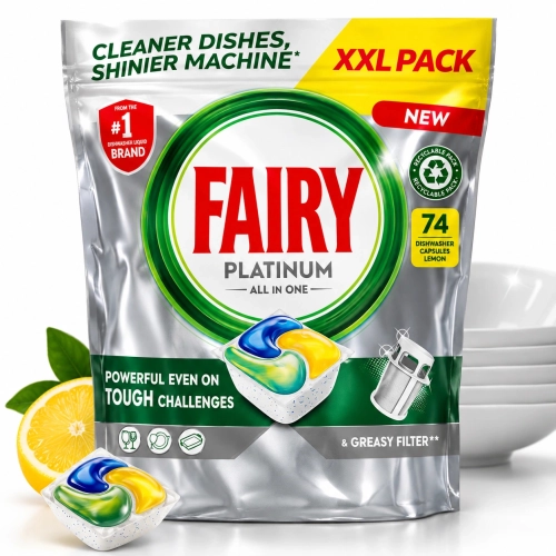 Fairy Platinum All in One Lemon 74 szt. - kapsułki do zmywarki XXL cytryna