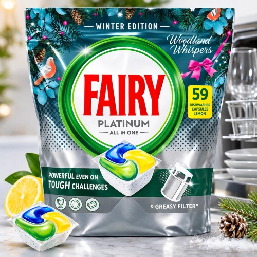 Fairy Platinum All in One 59 szt. kapsułki do zmywarki Lemon edycja zimowa